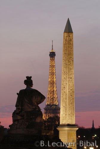 Statue de Strasbourg, Obélisque de Louxor, tour Eiffel,place de la concorde